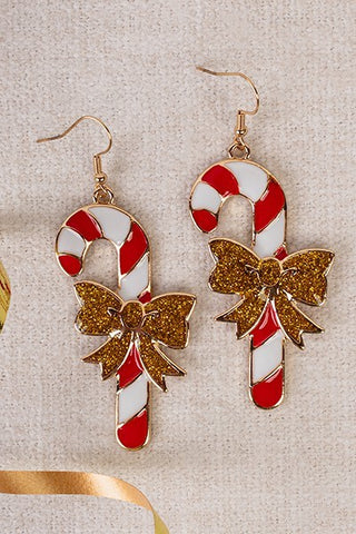 Candy Cane Gold Bow Earrings