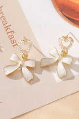 Pearl Heart Shape Bow Knot Dangle Earrings