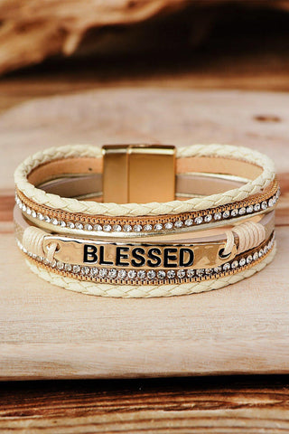 Blessed Rhinestone Braided Detail Buckle Bracelet