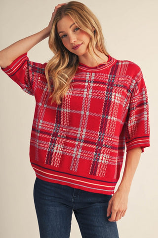 Plaid Pattern Comfy Sweater Top