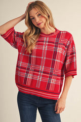 Plaid Pattern Comfy Sweater Top