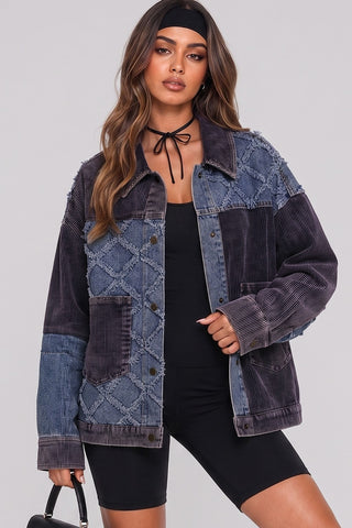 Frayed Patchwork Denim Jacket