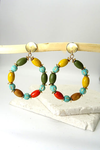 Wooden Bead Teardrop Earrings