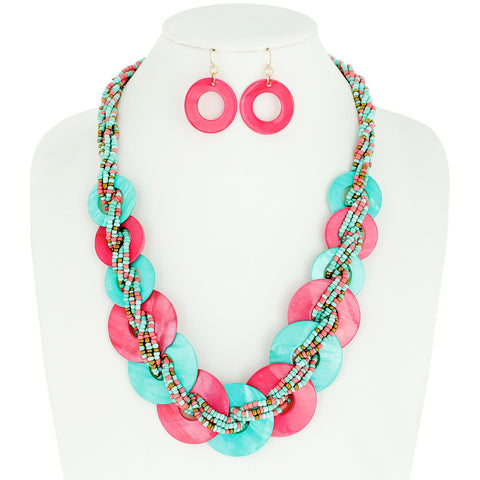 Boho Style Seed Bead Necklace Earrings Set