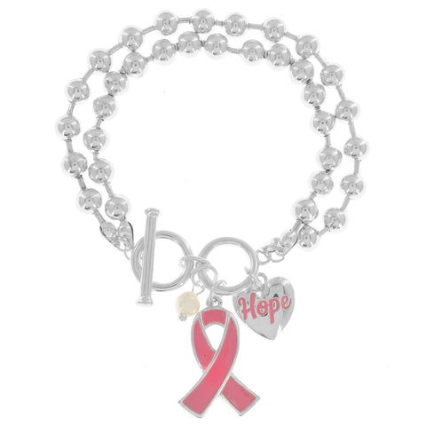 Breast Cancer Beaded Toggle Charm Bracelet
