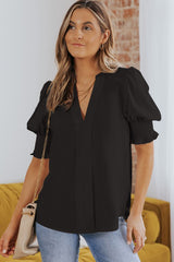 VNeck Smock Short Sleeve Blouse