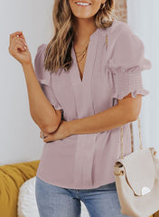 VNeck Smock Short Sleeve Blouse