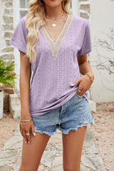 V-Neck Eyelet Lace Top