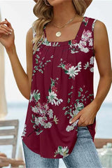 Square Neck Print Sleeveless Top