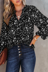 Split Neck Fall Print Crinkle Blouse