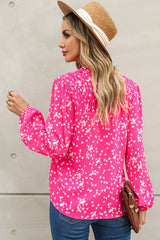 Split Neck Fall Print Crinkle Blouse