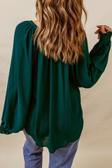 Pleated V Neck Puffy Sleeve Blouse