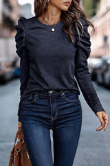Round Neck Bubble Long Sleeve Top