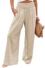 Casual Style Cotton Smocked Waist Pants