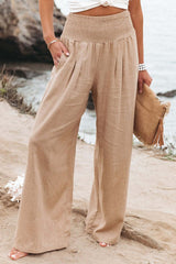 Casual Style Cotton Smocked Waist Pants