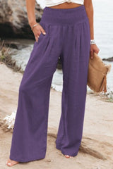 Casual Style Cotton Smocked Waist Pants