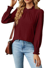 Lace Neck Lantern Sleeves Loose Top