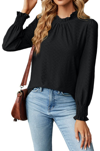 Lace Neck Lantern Sleeves Loose Top