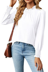 Lace Neck Lantern Sleeves Loose Top