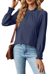Lace Neck Lantern Sleeves Loose Top