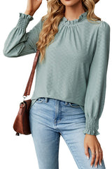 Lace Neck Lantern Sleeves Loose Top