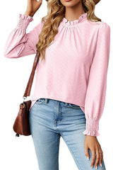 Lace Neck Lantern Sleeves Loose Top