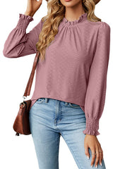 Lace Neck Lantern Sleeves Loose Top