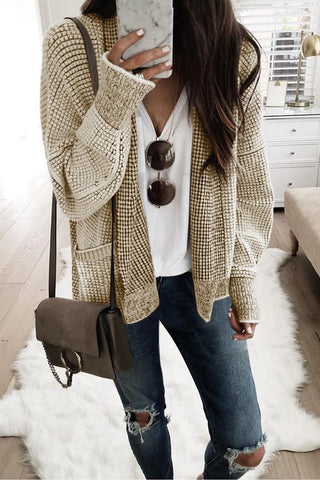 Plaid Contrast Open Front Cardigan