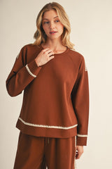 Embroidered Scallop Accent Sweatshirt