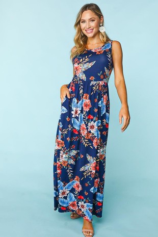 Floral Maxi Dress with Side Pockets