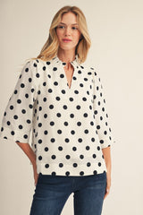 Ruffled Neckline Polka Dot Blouse