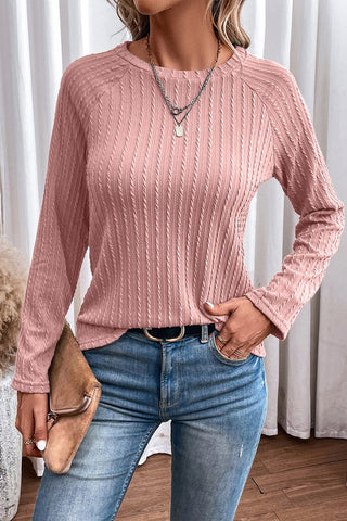 Ribbed Round Neck Knit Long Sleeve Top