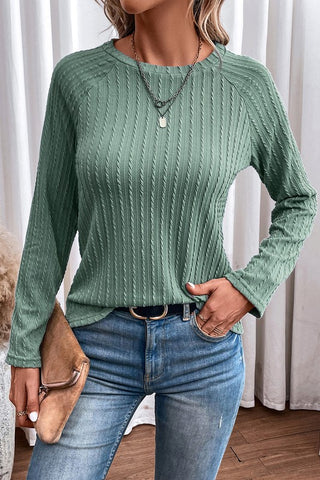 Ribbed Round Neck Knit Long Sleeve Top - PLUS