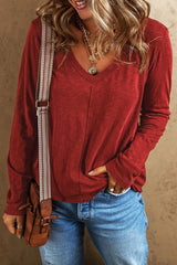 Sandalwood Vneck Long Sleeve Tee