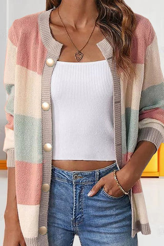 Button Front Colorblock Cardigan