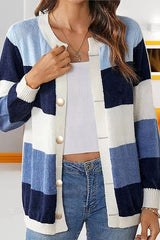 Button Front Colorblock Cardigan