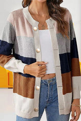 Button Front Colorblock Cardigan
