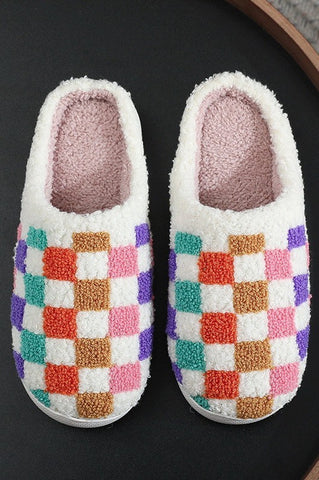 Soft Plush Multi Color Checkered Slippers