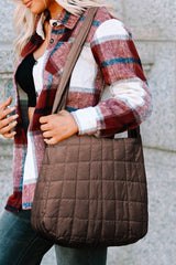 Light French Quilted Zipper Large Shoulder Bag
