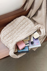 Light French Quilted Zipper Large Shoulder Bag