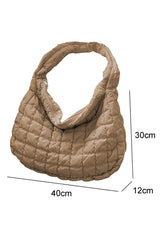 Light French Quilted Zipper Large Shoulder Bag