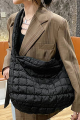 Light French Quilted Zipper Large Shoulder Bag