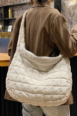Light French Quilted Zipper Large Shoulder Bag