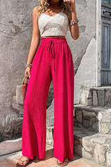 Versatile Bubble Tie Waist Wide Leg Pants