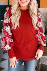 Red Mixed Animal Print Patchwork Top