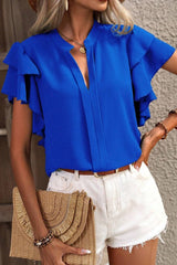 Double Layered Ruffle Sleeve Solid Color Top