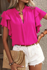 Double Layered Ruffle Sleeve Solid Color Top