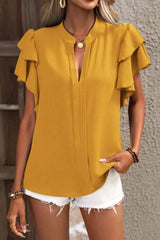 Double Layered Ruffle Sleeve Solid Color Top