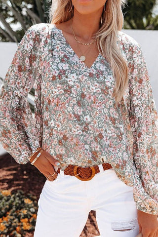 V Neck Floral Print Blouse