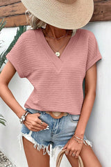 Loose V-Neck Short Sleeve Top